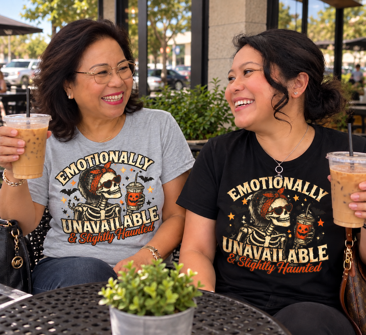 T‑Shirt — "Emotionally Unavailable & Slightly Haunted" Skull Graphic Tee