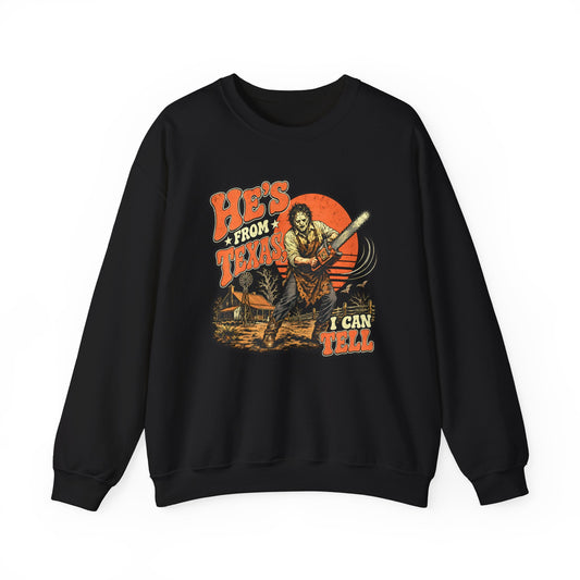 Crewneck Sweatshirt — "He's From Texas" Retro Western Graphic