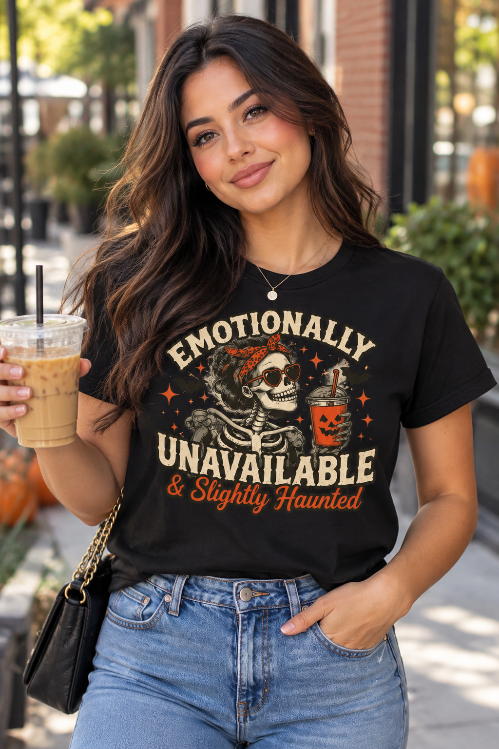 T‑Shirt — "Emotionally Unavailable & Slightly Haunted" Skull Graphic Tee