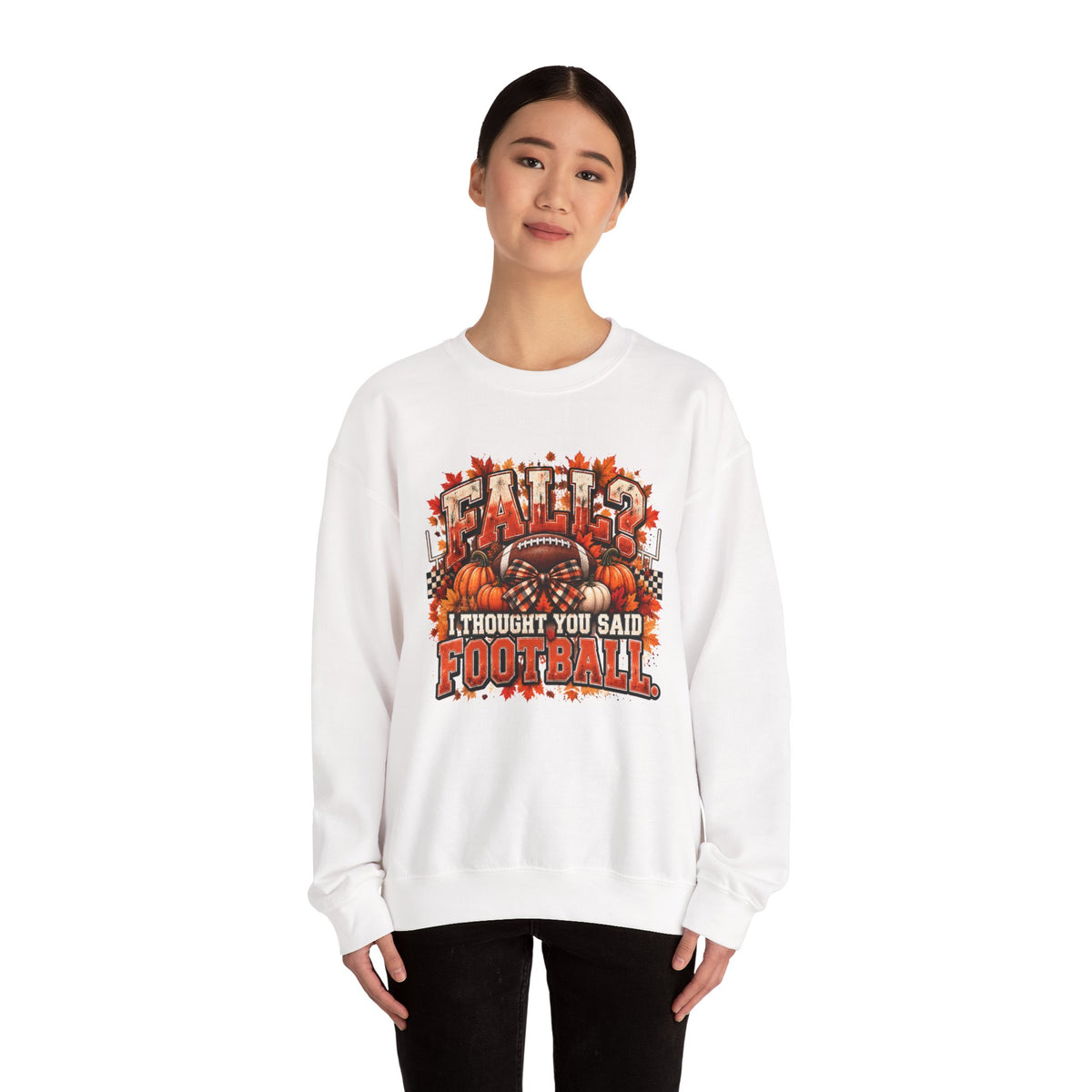Crewneck White "Fall I thought you said Football" Sweater