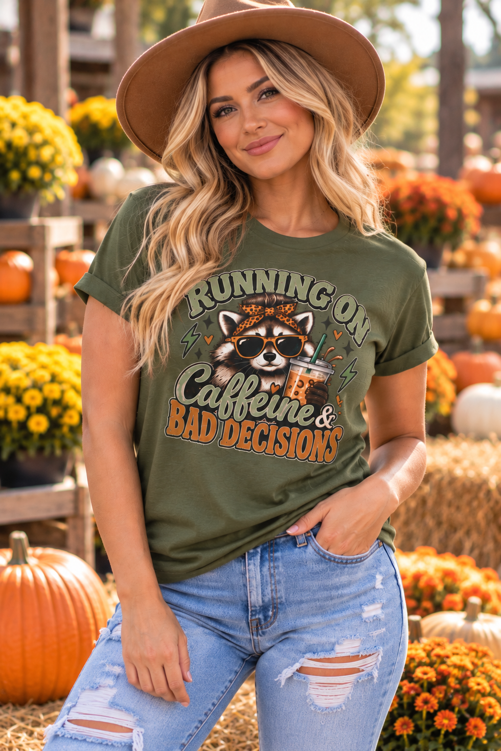 Running on Caffeine & Bad Decisions Raccoon Graphic Tee
